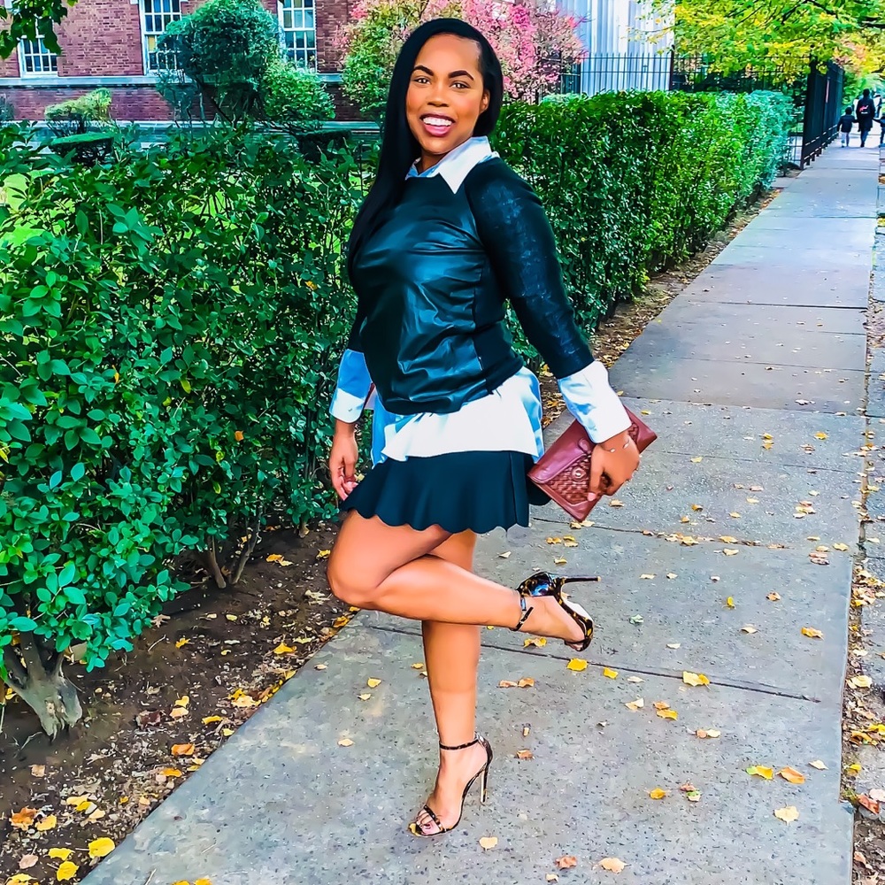 Faux leather knit sweater